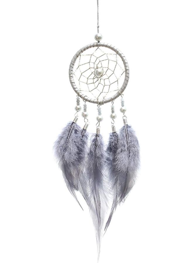 Loquat Decorative Handmade Feather Lace Dream Catcher Grey/Silver - Image 1