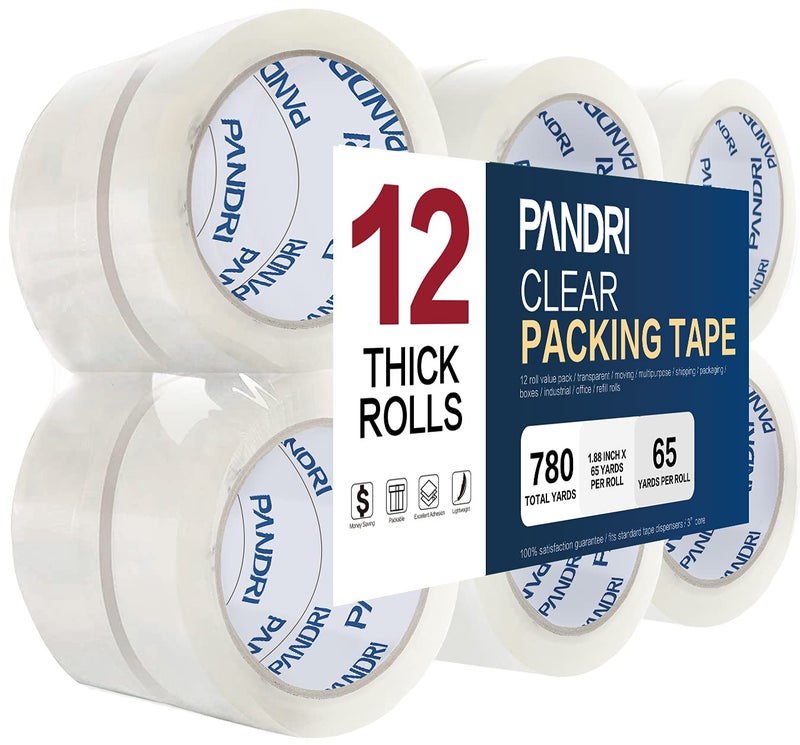 PANDRI Packing Tape, 12 Rolls Heavy Duty Clear Packaging Tape for Shipping Packaging Moving Sealing, 1.88 inches Wide, 65 Yards Per Roll, Total 780 Yards - Image 1