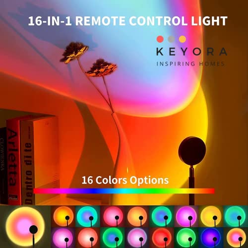 KEYORA Sunset Lamp Projector 16 Color LED Light Desk Lamp Rainbow Night Light 360° Rotation Romantic Mood Sunlight for Bedroom, Party, Photography with Remote - Image 2