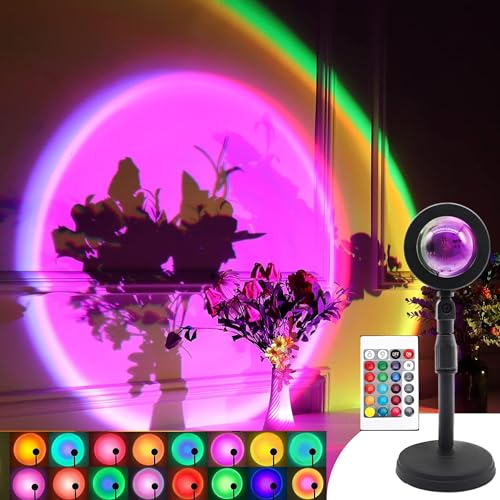 KEYORA Sunset Lamp Projector 16 Color LED Light Desk Lamp Rainbow Night Light 360° Rotation Romantic Mood Sunlight for Bedroom, Party, Photography with Remote - Image 1