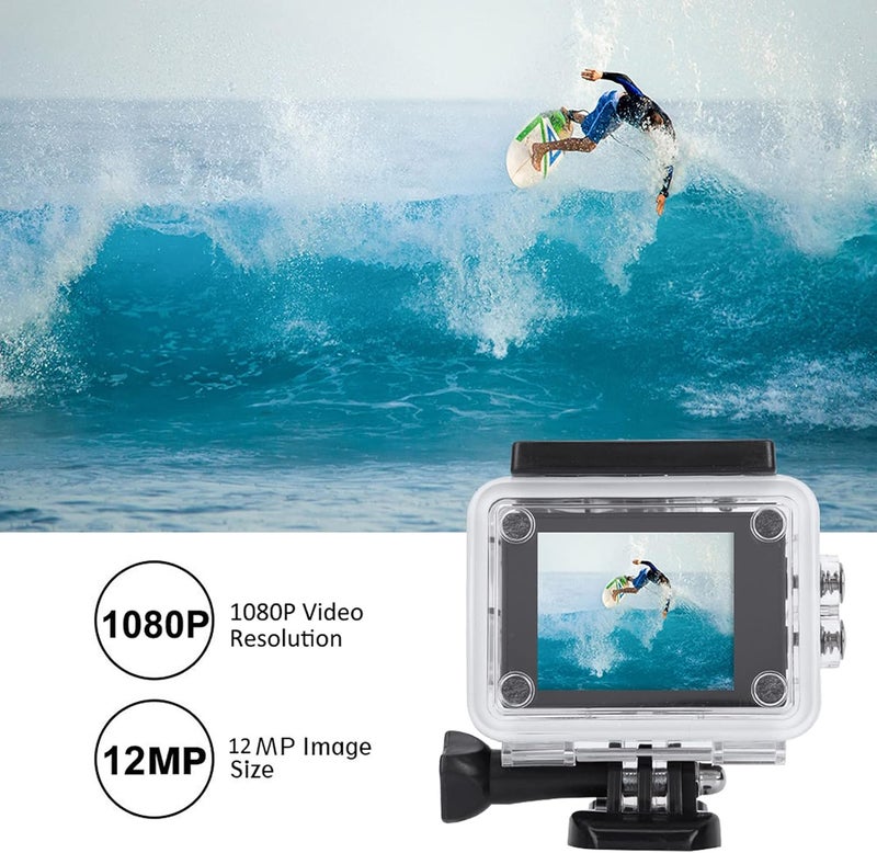 cheekyglo Mini Ultra HD Action Camera 1080P 12MP Sports Camera with Wide Angle Lens Full HD 2.0 Inch TFT LCD Screen Support 30m/98ft Underwater Waterproof for Outdoor Sport/Vlog/Video/Snorkel Surf - Image 5