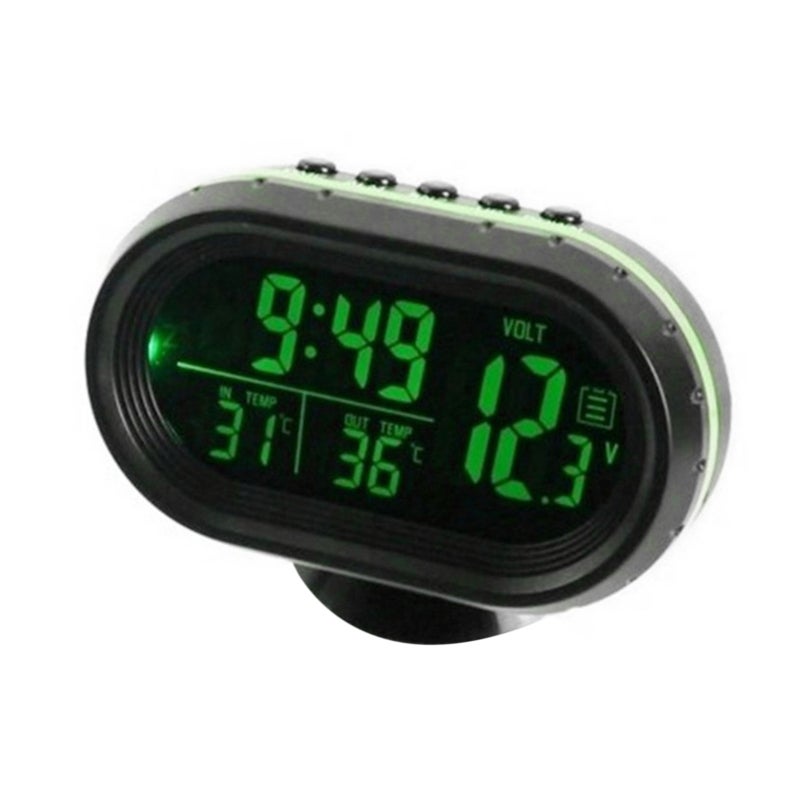 3 In 1 Car Voltmeter Voltage Tester - Green, Switchable °C/°F Display, Date/Time Display With 12/24 Hour System, Snooze Function For Car Diagnostic Use - Image 1