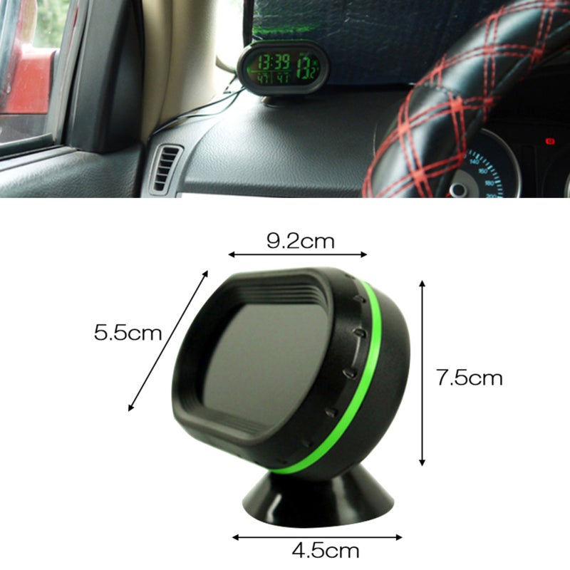 3 In 1 Car Voltmeter Voltage Tester - Green, Switchable °C/°F Display, Date/Time Display With 12/24 Hour System, Snooze Function For Car Diagnostic Use - Image 2