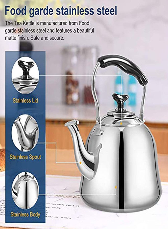 Weftnom Stainless Steel Whistling Tea Kettle for Stovetop - 2 Quart Fast Boiling Teakettle with Cool-Touch Foldable Handle, Induction Compatible, Food-Grade Mirror Finish - Image 2