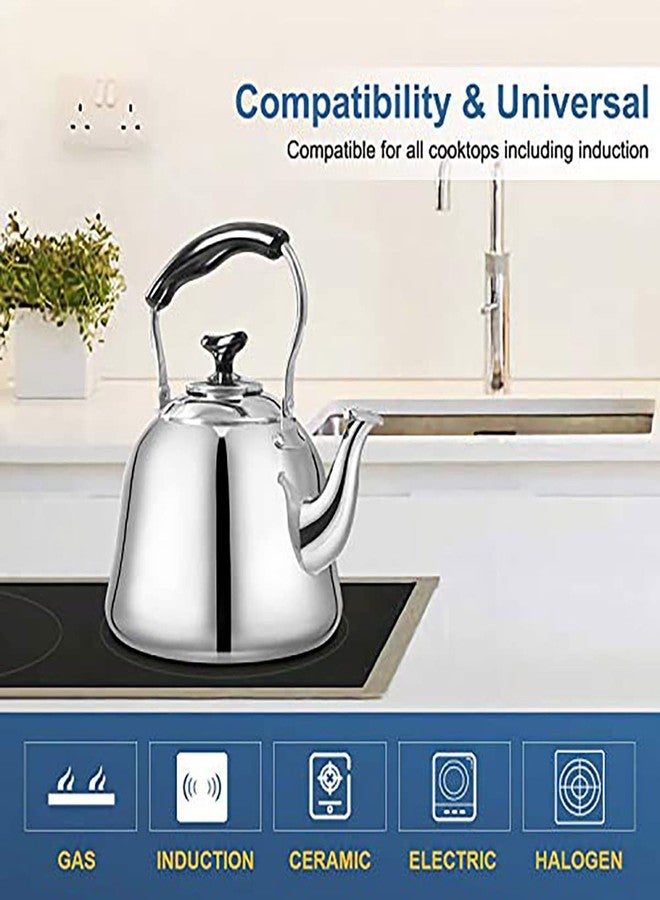 Weftnom Stainless Steel Whistling Tea Kettle for Stovetop - 2 Quart Fast Boiling Teakettle with Cool-Touch Foldable Handle, Induction Compatible, Food-Grade Mirror Finish - Image 3