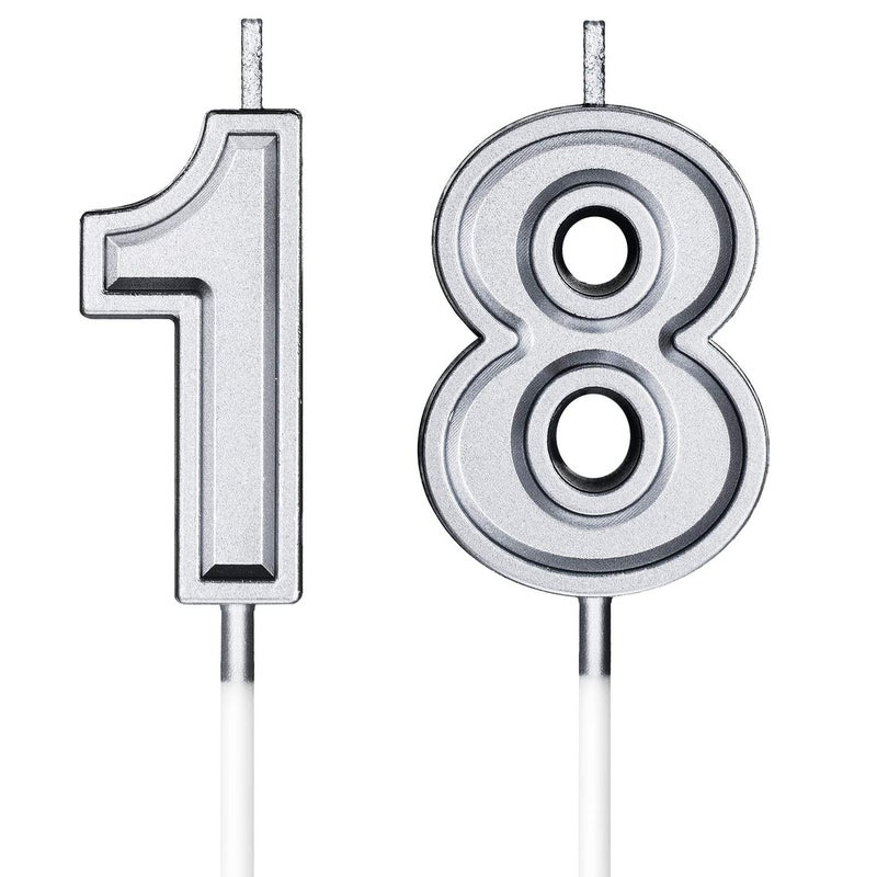 18th Birthday Candles Cake Happy Birthday Numeral Cake Candles Topper Decoration for Party Wedding Anniversary Celebration SuppliesSilver