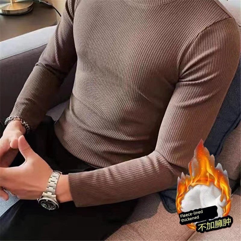 2025 autumn new half-turtleneck base shirt men's long-sleeved autumn clothes versatile striped slim-fit top inner T-shirt - Image 3