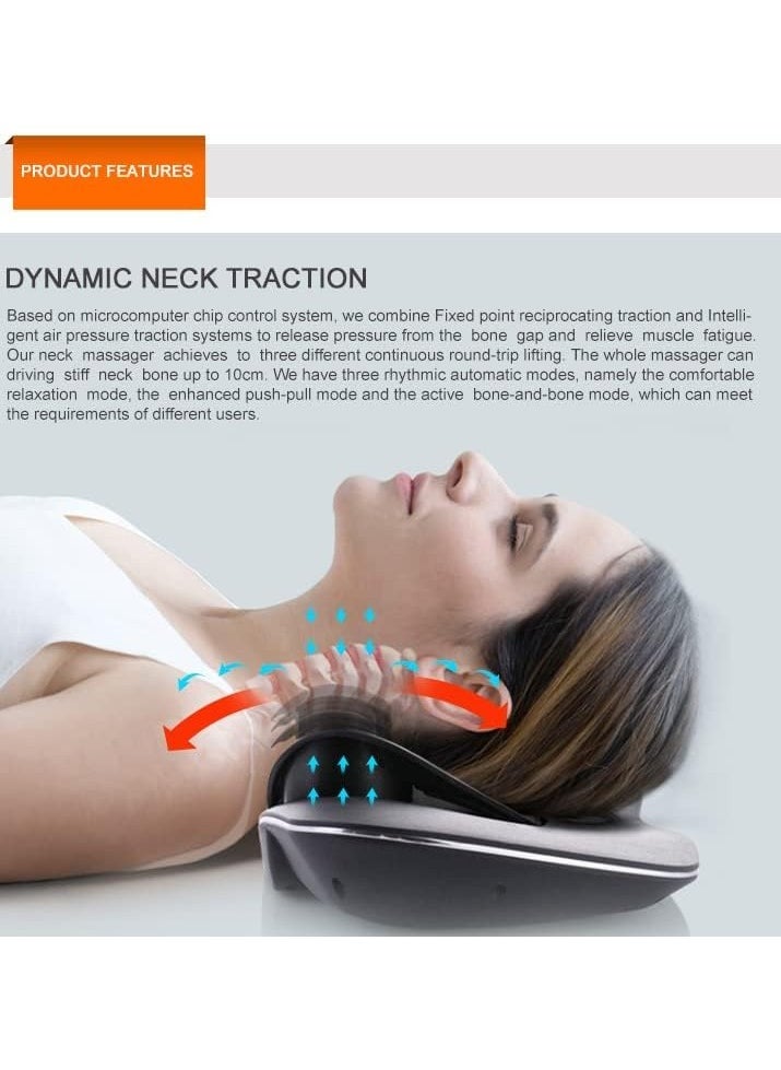 Dynamic Wedge Cervical Traction Device with Heat Therapy – Automatic Multi-Function Adjustable Temperature Neck Pain Relief Stretcher.