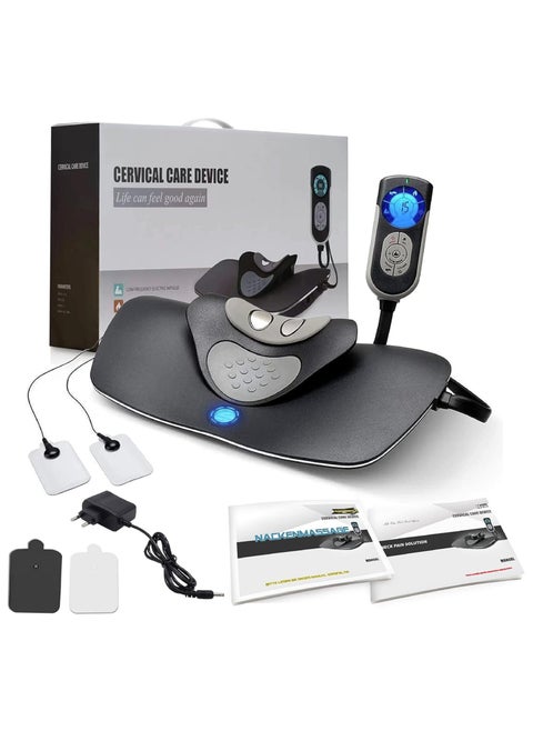 Dynamic Wedge Cervical Traction Device with Heat Therapy – Automatic Multi-Function Adjustable Temperature Neck Pain Relief Stretcher.