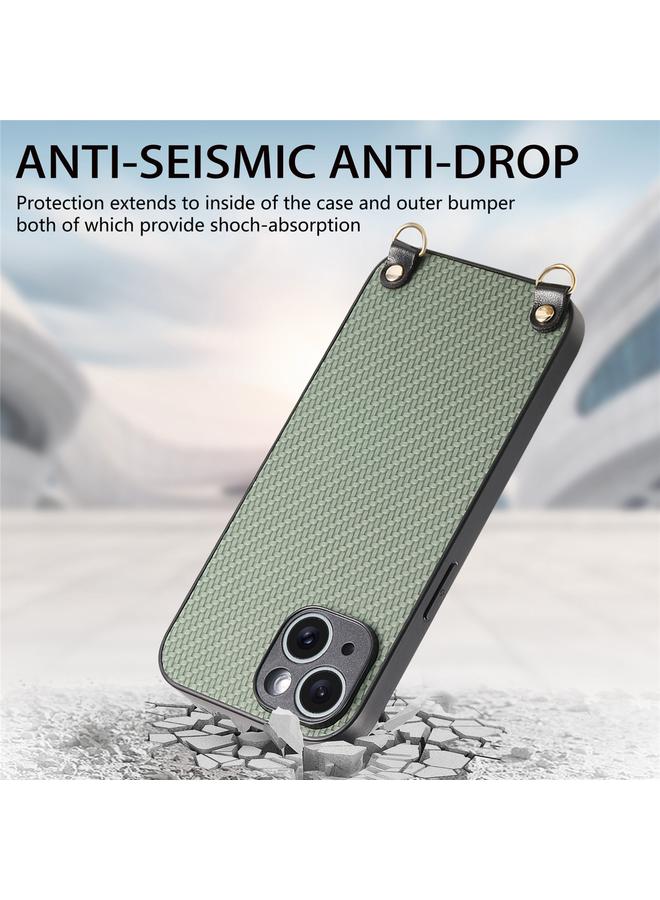 زبون جراب خلفي من الجلد المزخرف بألياف الكربون لهاتف iPhone 13 Pro مع حزام كروس بودي - Image 4