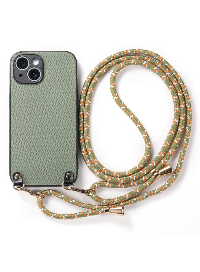 زبون جراب خلفي من الجلد المزخرف بألياف الكربون لهاتف iPhone 13 Pro مع حزام كروس بودي - Image 2