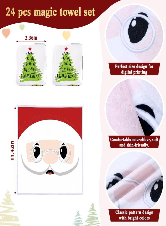 Macarrie 24 Pcs Christmas Hand Towels Christmas Face Towel Santa Snowman Deer Penguin Holiday Dish Cloths for Bathroom Kitchen Decorative Compressed Tablets Xmas Kitchen Travel Washcloths - Image 2