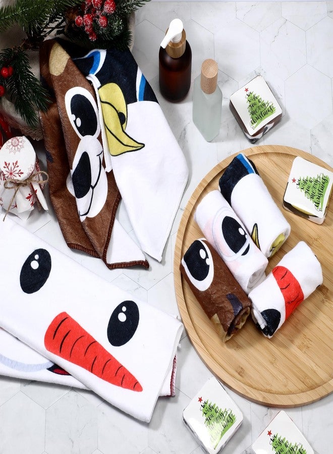 Macarrie 24 Pcs Christmas Hand Towels Christmas Face Towel Santa Snowman Deer Penguin Holiday Dish Cloths for Bathroom Kitchen Decorative Compressed Tablets Xmas Kitchen Travel Washcloths - Image 5