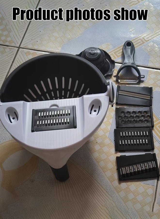 9-in-1 Multifunctional Portable Vegetable Cutter with Drainer Basket Magic Rotary Vegetable Slicer Chopper and 9 Different Knives Kitchen Tools - Image 5
