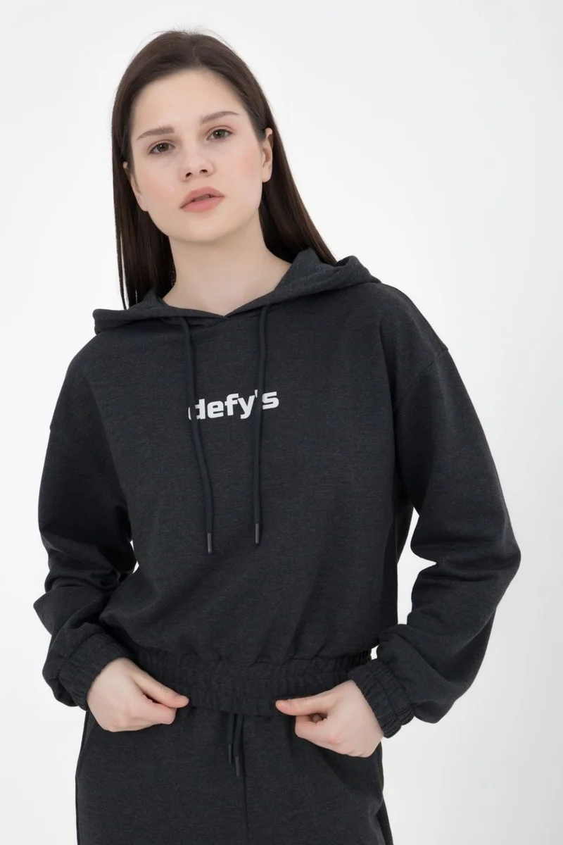 ديفيز Women's Crop Hooded Sweatshirt Anthracite Melange