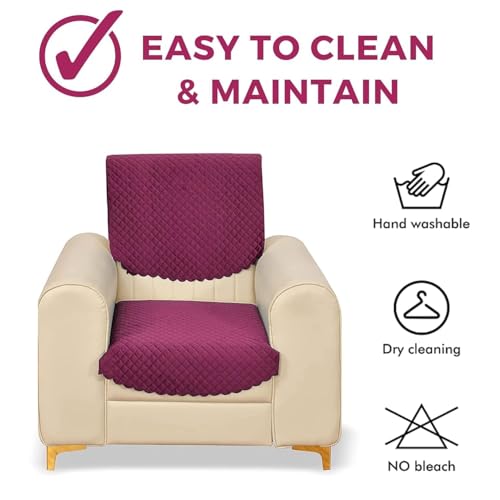 Castiqa Velvet Fabric Quilted Design Sofa Covers Set, Seat and Back Cover (Wine, 5 Seater) - Image 5