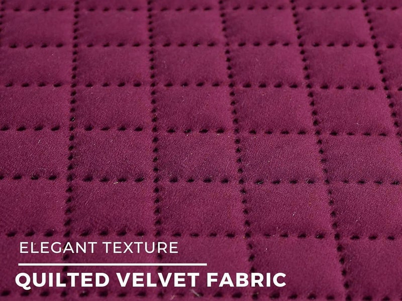 Castiqa Velvet Fabric Quilted Design Sofa Covers Set, Seat and Back Cover (Wine, 5 Seater) - Image 2