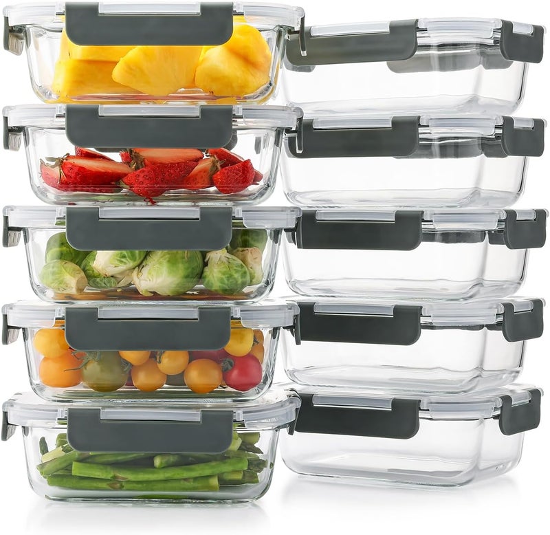 10Pack Meal Prep Container Set 22oz Glass Food Storage Containers with LeakProof Locking Lids Airtight Glass Containers BPAFree Perfect for Kitchen Storage Microwave Freezer  Dishwasher