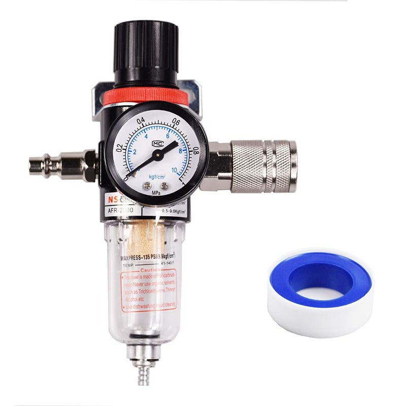 Pneumatic AFR2000 14 inch NPT Air Filter Pressure Regulator Kit 0 to 145 Psi Air Tool Compressor Filter with Pressure Gauge