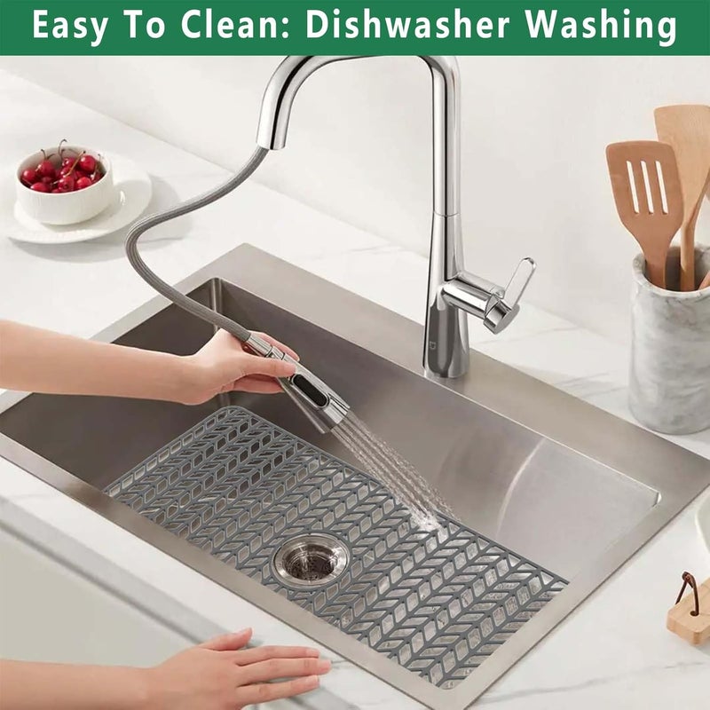GUUKIN Sink Protectors for Kitchen Mat - 30"x 16" Silicone Kitchen Sink Mat Grid for Bottom of Farmhouse Stainless Steel Porcelain with Center Drain（Grey） - Image 4