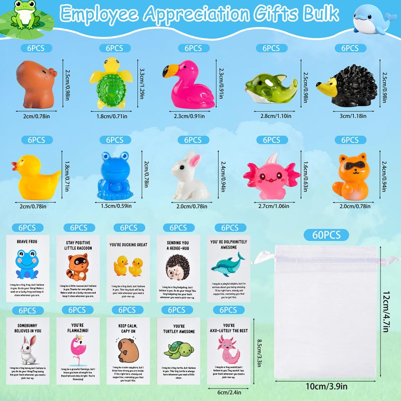 PAPPYN-A 60 Set Employee Appreciation Gifts Bulk for Coworkers Team Staff Thank You Gifts Organza Bags Back to SchoolResin Animal Pun Inspirational Note Cards for OfficeTeacher Volunteer Nurse - Image 2