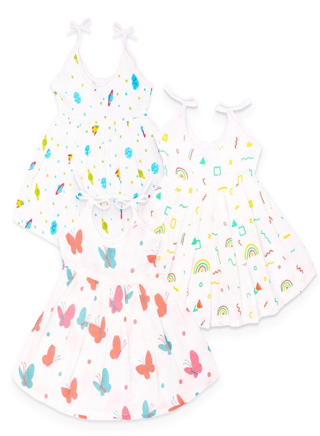 Kidbea 100% Muslin cloth frock for baby girls | Soft Mulmul Cotton Frock | Summer wear Frock | Comfortable Baby Products | Sleeveless Vest | New Born Baby | 3 to 6 Months Combo of 3 - Image 1