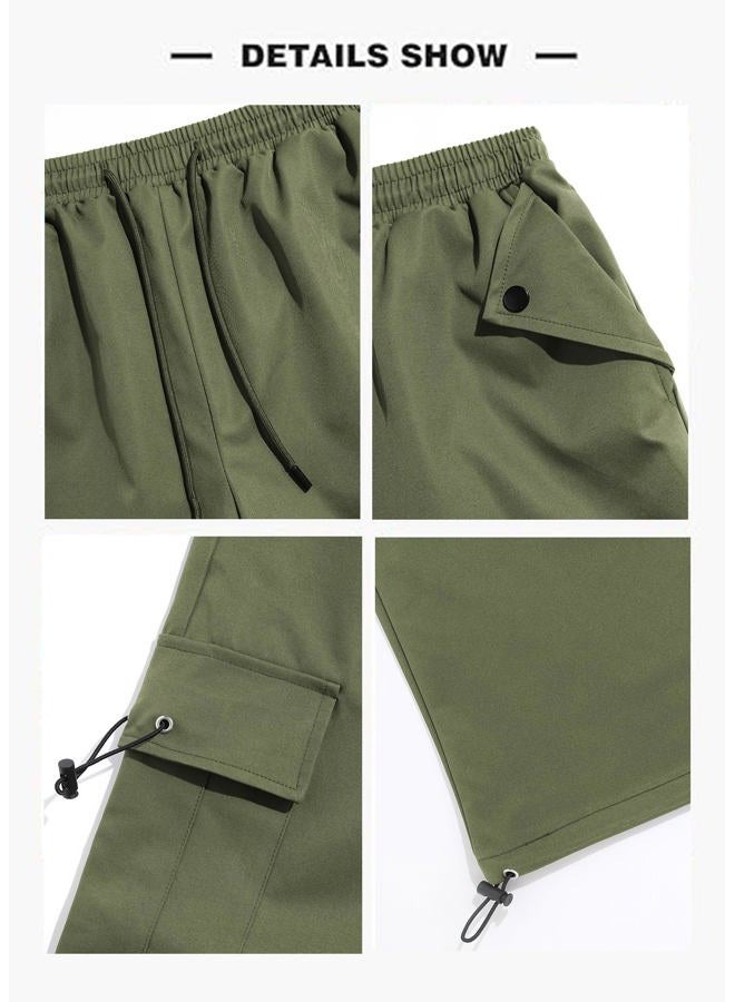 ZAFUL Baggy Cargo Pants for Men Casual Stretch Elastic Drawstring Parachute Pants Loose Fit Joggers with Multi Pockets, Amy Green, L - Image 4