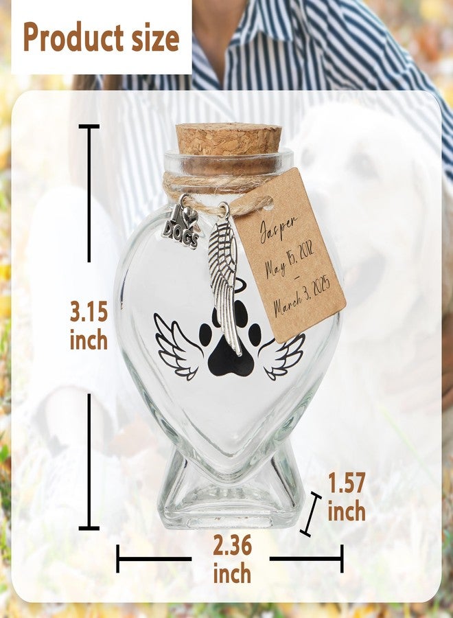 HAMUIERS Pet Memorial Gift for Loss of Dog, Heart Shape Glass Jar & Bottle for Fur, Hair, Whiskers or Ashes Keepsake Urn with Cork Top, Charms for Cute Rainbow Bridge Memorial, Silver - Image 2