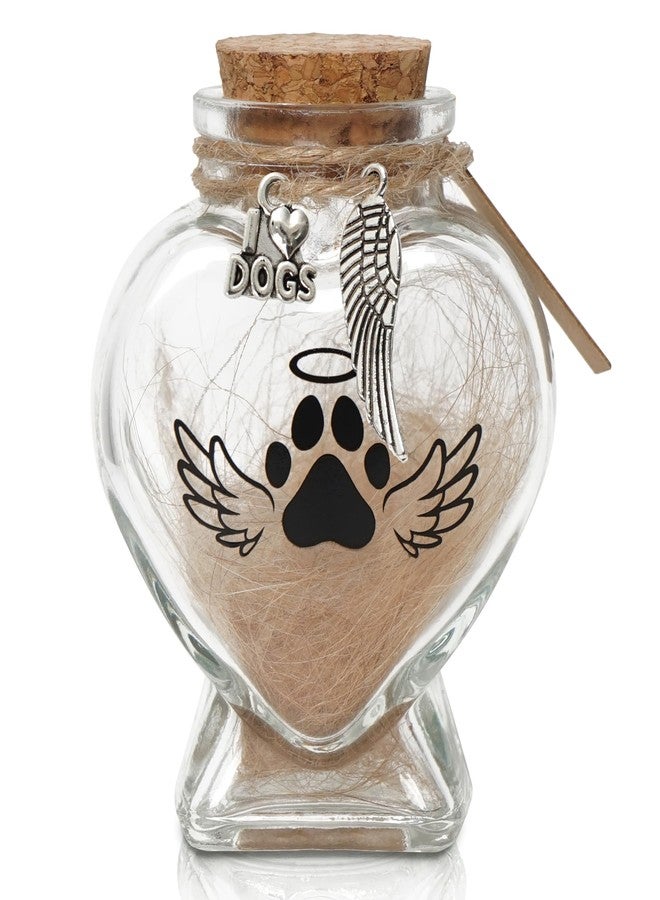 HAMUIERS Pet Memorial Gift for Loss of Dog, Heart Shape Glass Jar & Bottle for Fur, Hair, Whiskers or Ashes Keepsake Urn with Cork Top, Charms for Cute Rainbow Bridge Memorial, Silver - Image 1