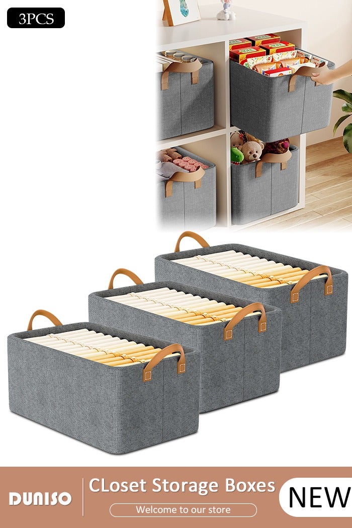 DUNISO 3pcs Wardrobe Clothes Organizer Foldable Closet Storage Organizer for Clothes Jeans Washable Closet Storage Boxes with Carrying Handles Cube Storage Bin for Home Bedroom Office - Image 1