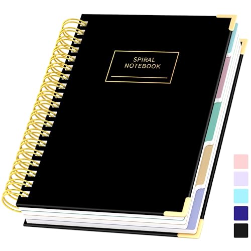 Yoment Hardcover Spiral Notebooks for Work School, B5 Journal Notebook with Tabs Dividers, Multi 5 Subject Notebook College Ruled, 240 Pages Lined Journal for Men, Back to School, Gifts, Black - Image 1