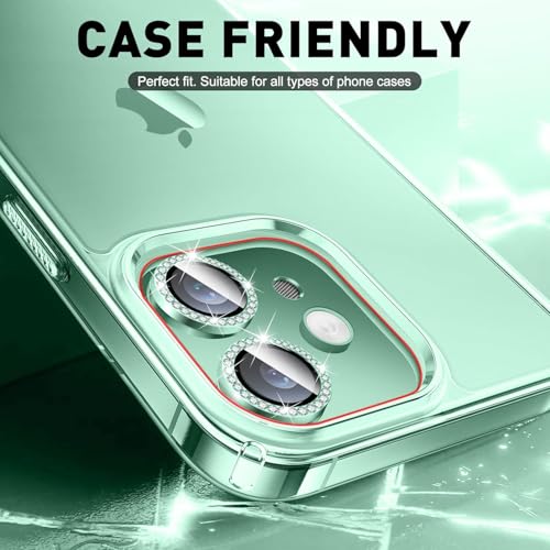 KEKOZE Diamond Camera Lens Protector Compatible With iPhone 15 and iPhone 15 Plus 9H Tempered Glass Camera Cover Screen Protector Metal Ring Decoration Accessories - Light Green - Image 3