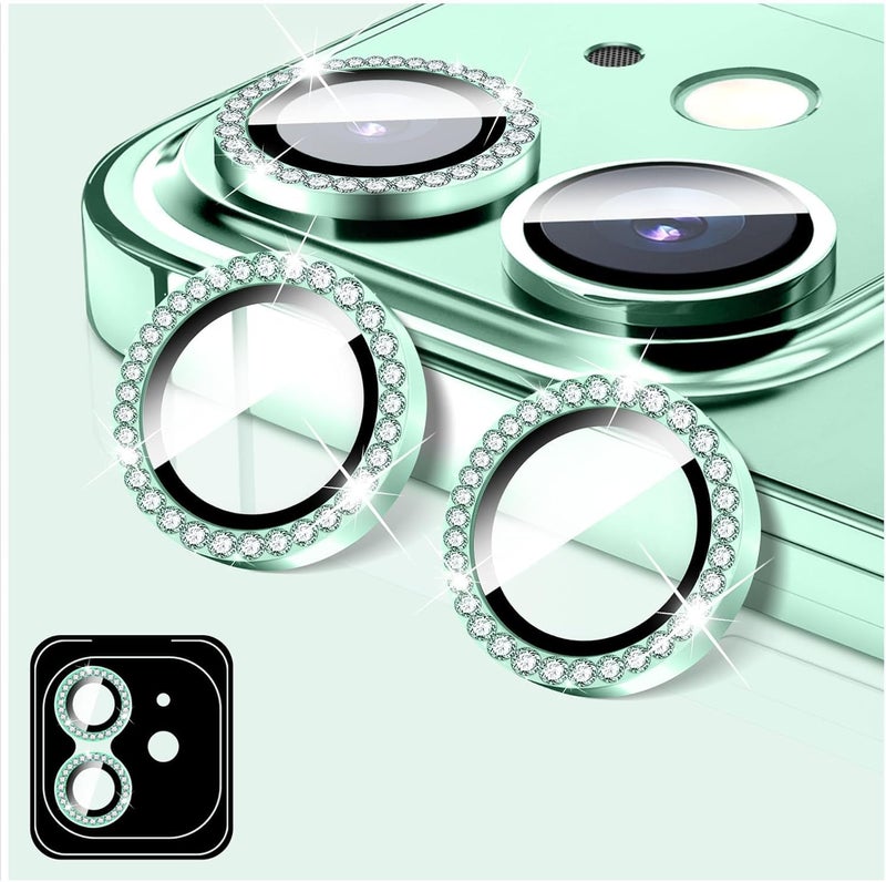 KEKOZE Diamond Camera Lens Protector Compatible With iPhone 15 and iPhone 15 Plus 9H Tempered Glass Camera Cover Screen Protector Metal Ring Decoration Accessories - Light Green - Image 1