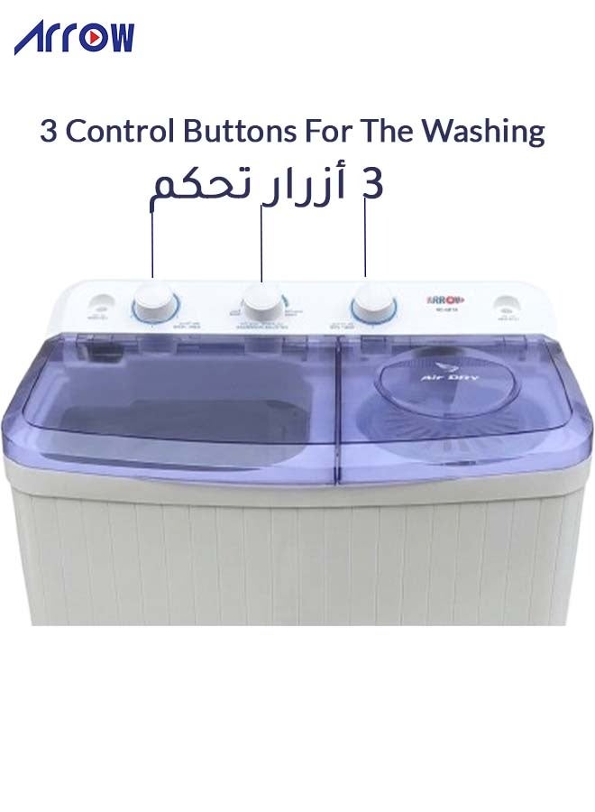 ارو 12 KG Twin Tub Semi-Automatic Washing Machine | 7 KG Spin Capacity | 480W Washing Power |15-Minute Washer Timer | Air Turbo | Rust-Free Body | Energy Efficient Motor | Transparent Window View | Classic Design, Perfect for Home, Apartments & Hotels with 2 Years Warranty. White Color | Model No: RO-12TTB - Image 3