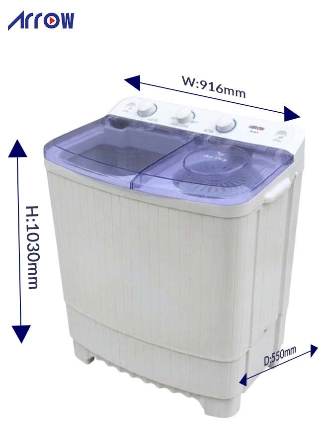 ارو 12 KG Twin Tub Semi-Automatic Washing Machine | 7 KG Spin Capacity | 480W Washing Power |15-Minute Washer Timer | Air Turbo | Rust-Free Body | Energy Efficient Motor | Transparent Window View | Classic Design, Perfect for Home, Apartments & Hotels with 2 Years Warranty. White Color | Model No: RO-12TTB - Image 4