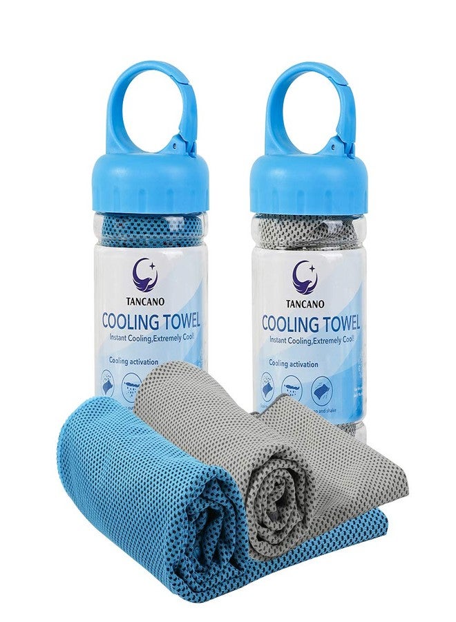 TANCANO Sports Towel for Instant Cooling Relief Microfiber Towels for Golf Workout Swimming Gym Yoga Travel Camping Fitness 40"x12" Sweat Towel (Blue+Gray) - Image 1