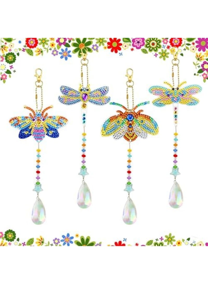 SYOSI 4 Pieces 5D Insect Shaped Diamond Painting Keychain Kit, DIY Double Sided Full Drill Diamond Rhinestone Painting Key Chains Pendant for Women Purse Backpack Handbag Accessories Decor - Image 1