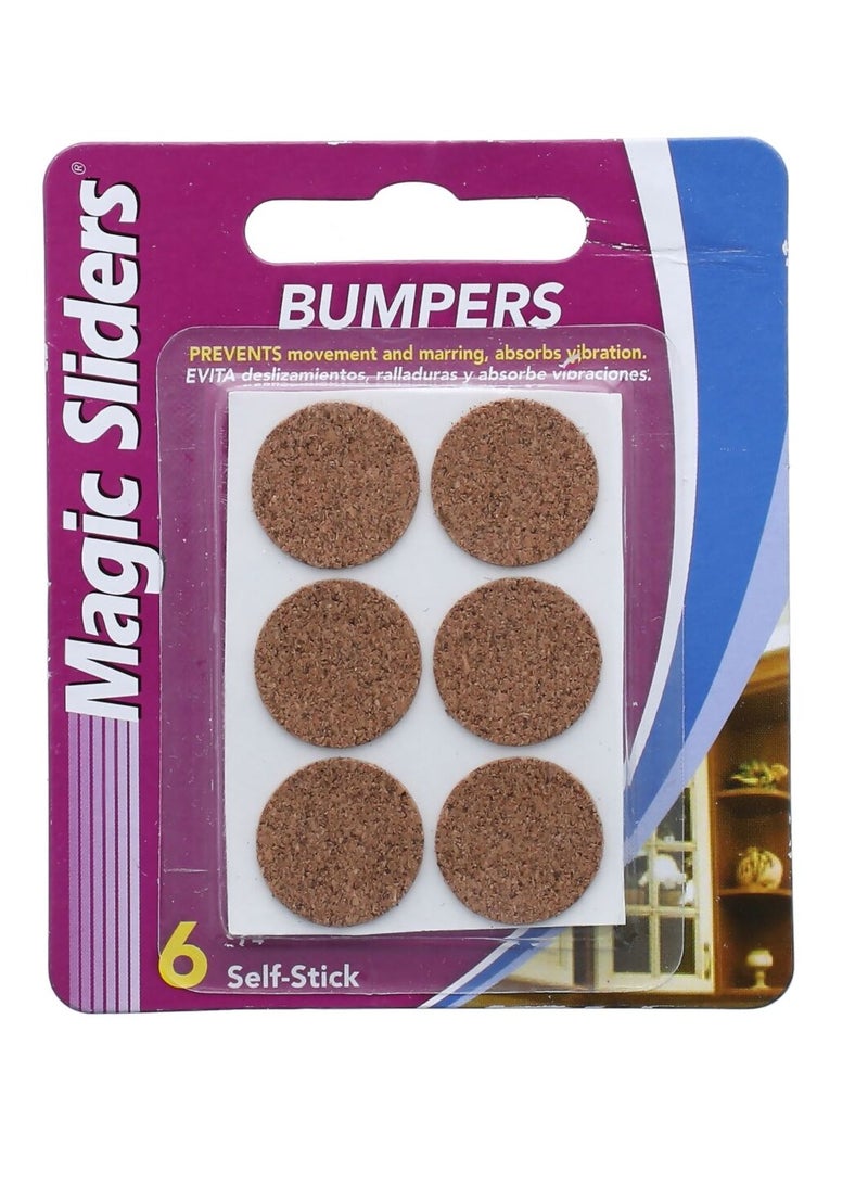 6-Piece Self Stick Round Cork Pads Brown 3/4inch