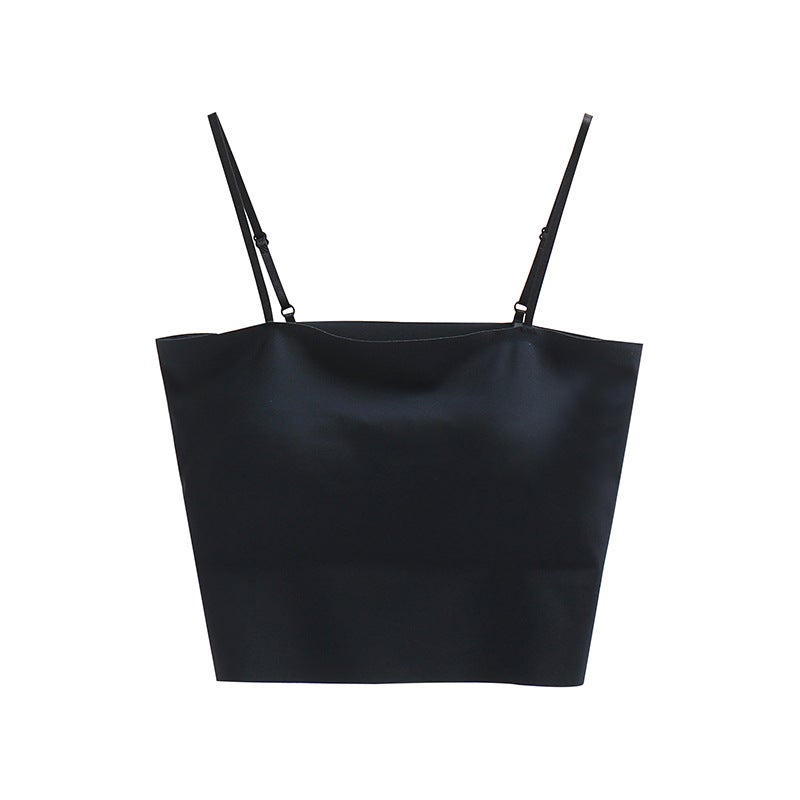 Generic Summer Traceless One-piece Navel Exits Sling Vest Belt Chest Pad Sports Strapless Air Fixed Cup Beautiful Back Underwear for Women Black - Image 1