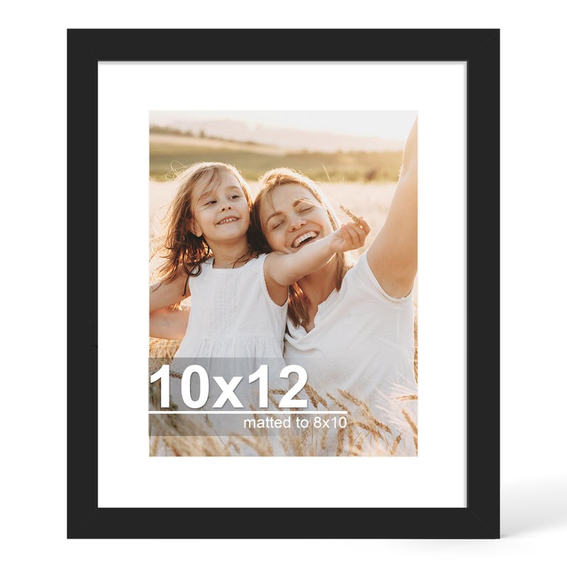 Hongkee 10x12 Picture Frame with Glass, Display Pictures 8x10 with Mat or 10 x 12 without Mat - Wall and Tabletop, 10 by 12 Photo Wooden Frames (Black, 1 Pack) - Image 1