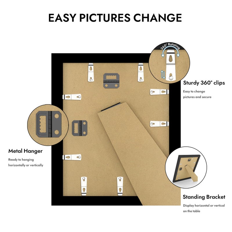 Hongkee 10x12 Picture Frame with Glass, Display Pictures 8x10 with Mat or 10 x 12 without Mat - Wall and Tabletop, 10 by 12 Photo Wooden Frames (Black, 1 Pack) - Image 4