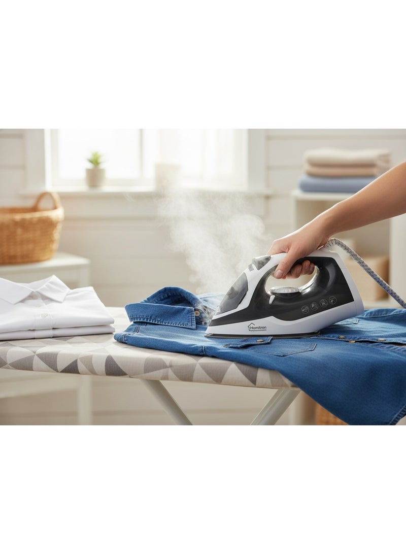 هوميترون مكواة بخار متعددة الوظائف مع قاعدة غير لاصقة، وظيفة رطب/جاف/تحكم في درجة الحرارة، وظيفة جاف/تدفق البخار/بخار/بخار عمودي/رش 200 مل 2200 واط HIS-01S - Image 4