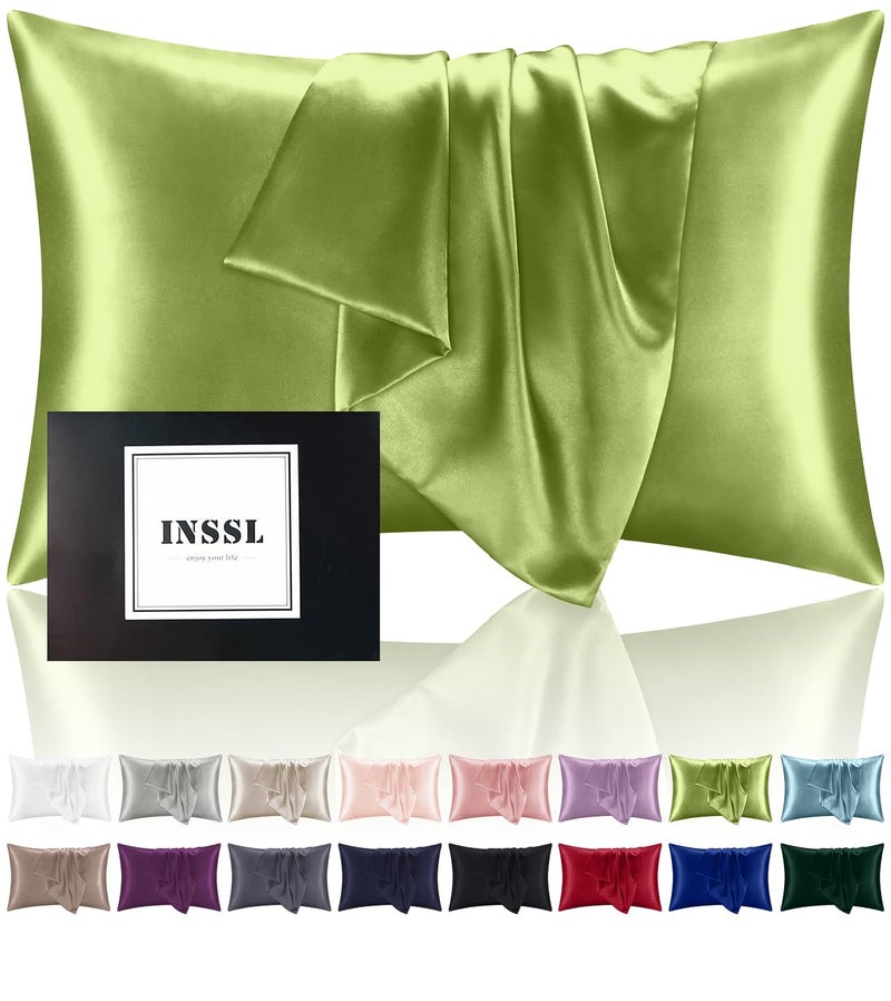 INSSL Silk Pillowcase for Women Mulberry Silk Pillowcase for Hair and Skin and Stay Comfortable and Breathable During SleepTea GreenKing