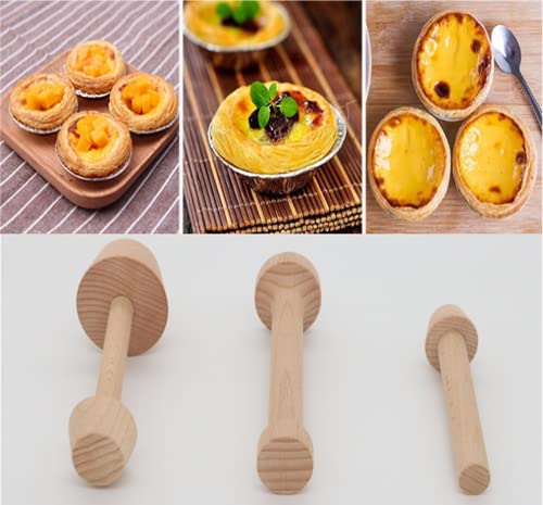 BRYHZKCM 3 Pieces Wooden Tart Tamper Set Double Side Pastry Dough Tamper Egg Tarts Tamper Pastry Tools DIY Cake Pastry Tools for Making Egg Tart, Pasta, Cheesecakes Dessert Kitchen Baking Tools - Image 3