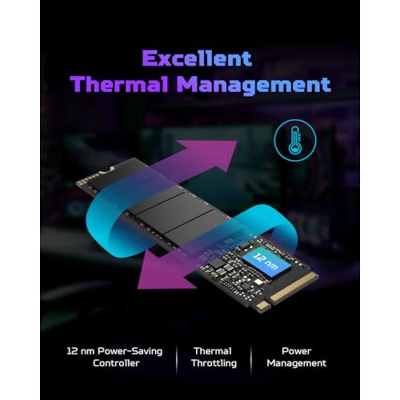 SSD داخلي للكمبيوتر الشخصي لأجهزة الكمبيوتر المحمول وسطح المكتب وPS5: M.2 2280 PCIe Gen4 x4 NVMe 2.0، بسرعة تصل إلى 7200 ميجابايت/ثانية، HMB+SLC، أسود - Image 4