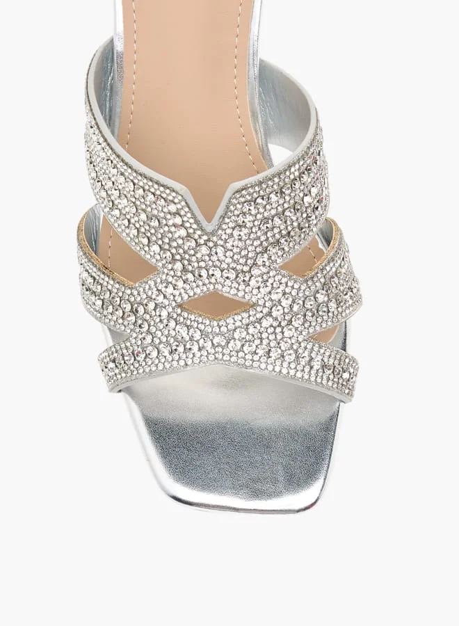Flora Bella By Shoexpress Women Embellished Slip-On Sandals with Flared Heels