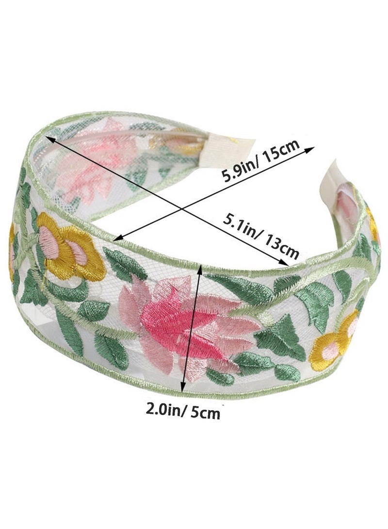 3-Piece Floral Headband, Garden Headband, Embroidery Wide Hair Band, Vintage Flower Headbands, Lightweight, Sweet Hairbands Hair Accessories - Image 2
