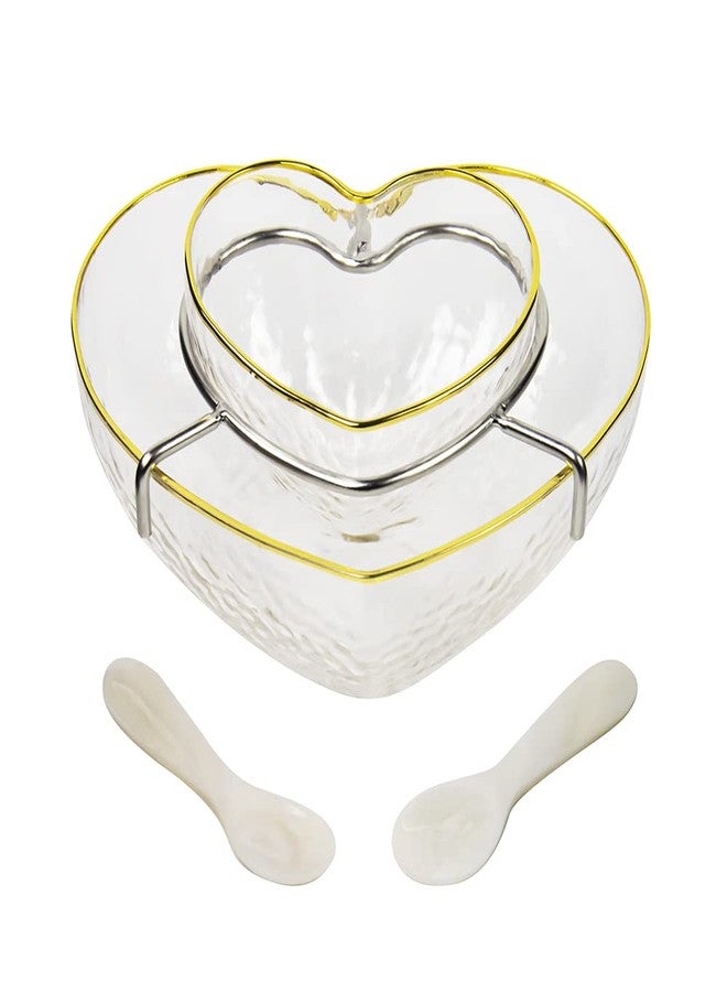 DUEBEL Glass Caviar Dish, Gold-plating Edge Heart Shape Caviar Server Set Plus 2 pcs. x Mother of Pearl Spoon – Caviar Chiller, Shrimp Serving Chiller for Bar, Restaurant, Catering Events - Image 1