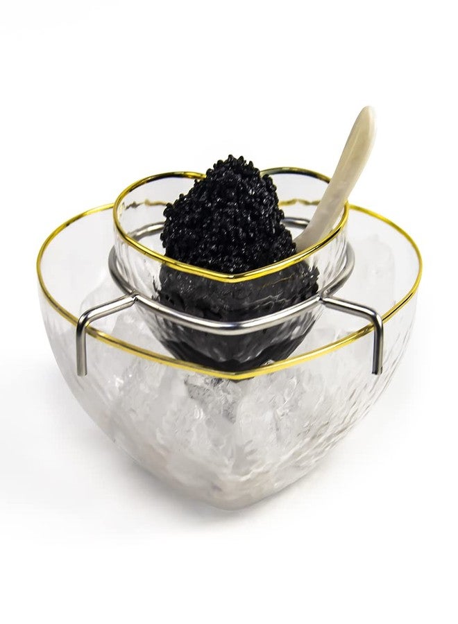 DUEBEL Glass Caviar Dish, Gold-plating Edge Heart Shape Caviar Server Set Plus 2 pcs. x Mother of Pearl Spoon – Caviar Chiller, Shrimp Serving Chiller for Bar, Restaurant, Catering Events - Image 5