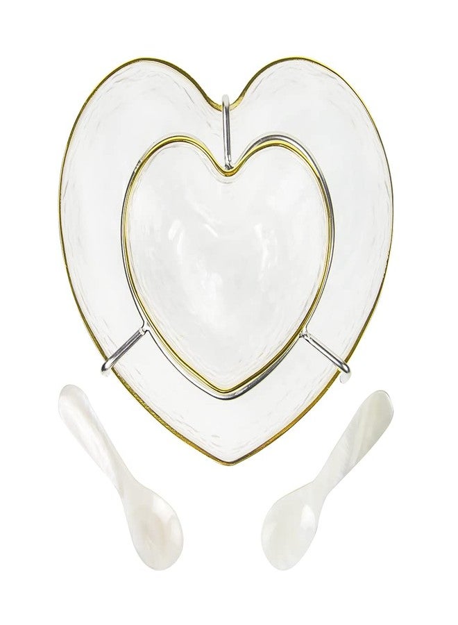 DUEBEL Glass Caviar Dish, Gold-plating Edge Heart Shape Caviar Server Set Plus 2 pcs. x Mother of Pearl Spoon – Caviar Chiller, Shrimp Serving Chiller for Bar, Restaurant, Catering Events - Image 2